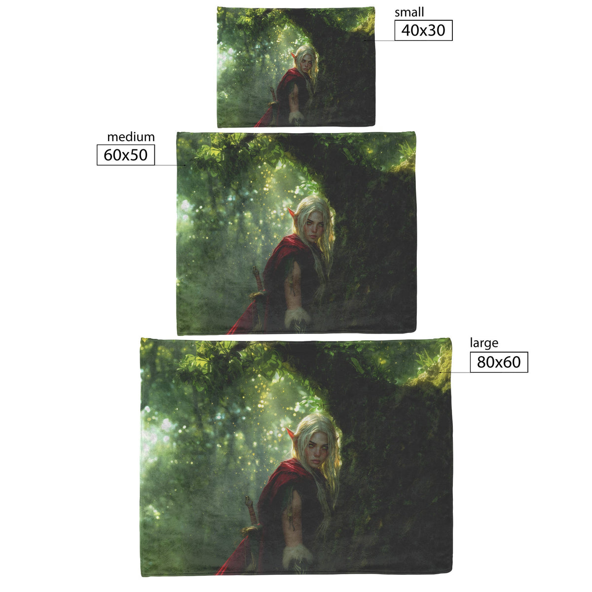 Blood Elf Hunter Fleece Sherpa Blanket Treetop Green Textures Golden Highlights Tranquil Peaceful WoW Design - Awakening Righteousness