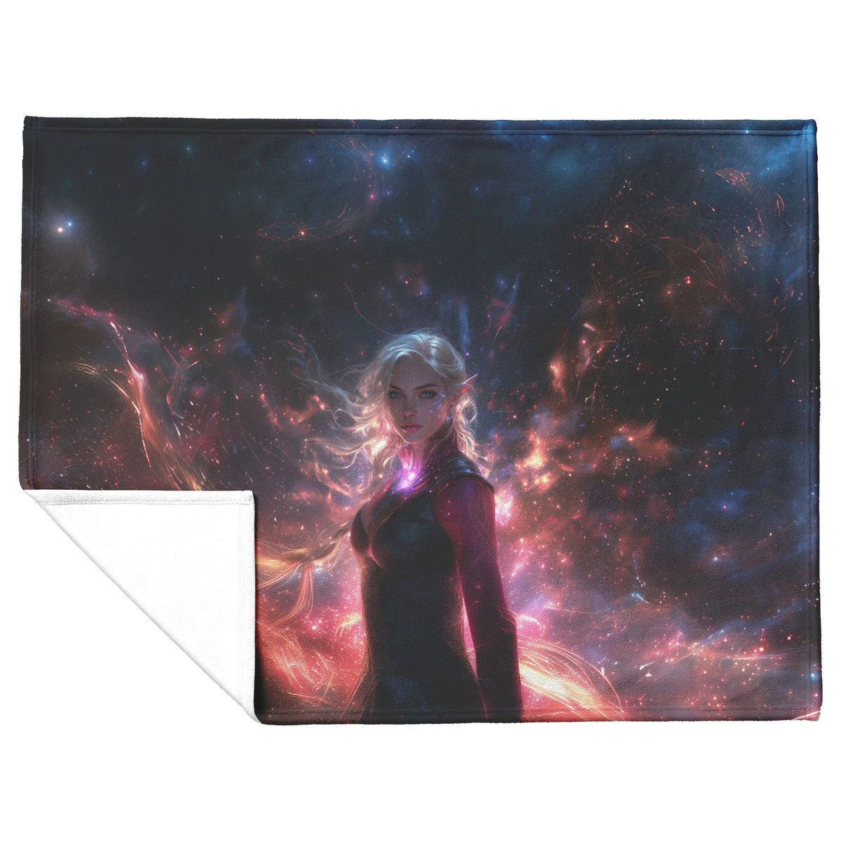 Blood Elf Mage Fleece Sherpa Blanket Arcane Shields Shimmering Stars Cosmic Textures Majestic Powerful WoW Design - Awakening Righteousness