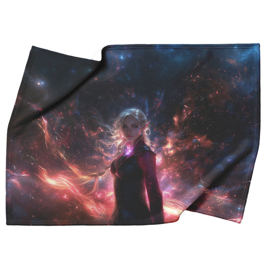 Blood Elf Mage Fleece Sherpa Blanket Arcane Shields Shimmering Stars Cosmic Textures Majestic Powerful WoW Design - Awakening Righteousness