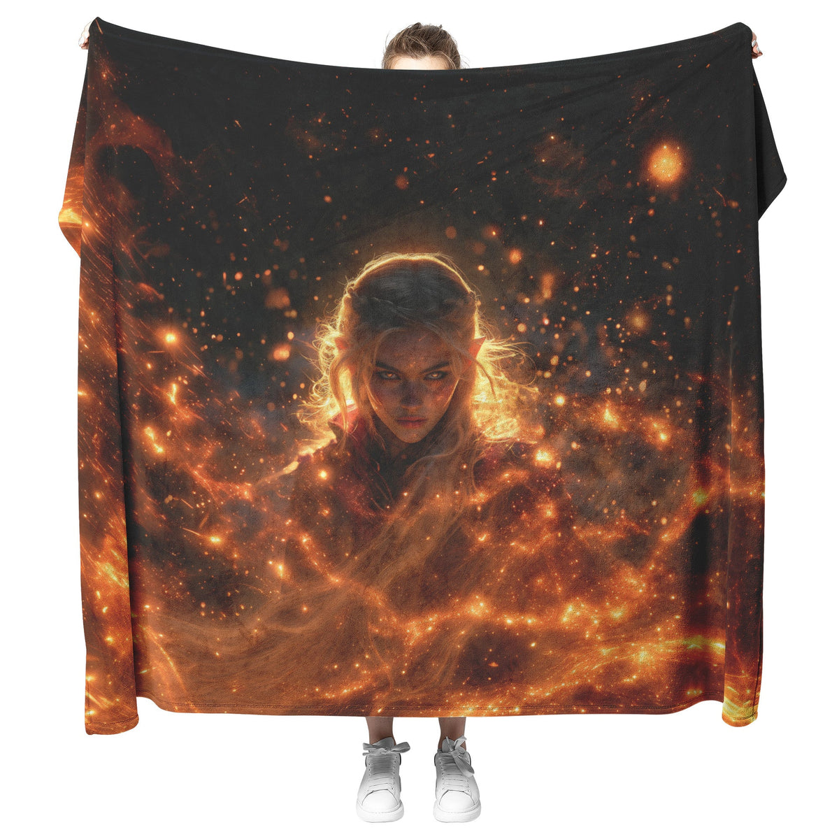 Blood Elf Mage Fleece Sherpa Blanket Arcane Shields Shimmering Stars Cosmic Textures Majestic Powerful WoW Design - Awakening Righteousness