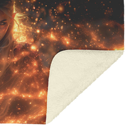 Blood Elf Mage Fleece Sherpa Blanket Arcane Shields Shimmering Stars Cosmic Textures Majestic Powerful WoW Design - Awakening Righteousness