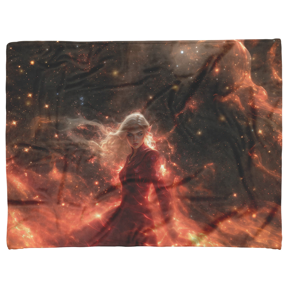 Blood Elf Mage Fleece Sherpa Blanket Arcane Shields Shimmering Stars Cosmic Textures Majestic Powerful WoW Design - Awakening Righteousness