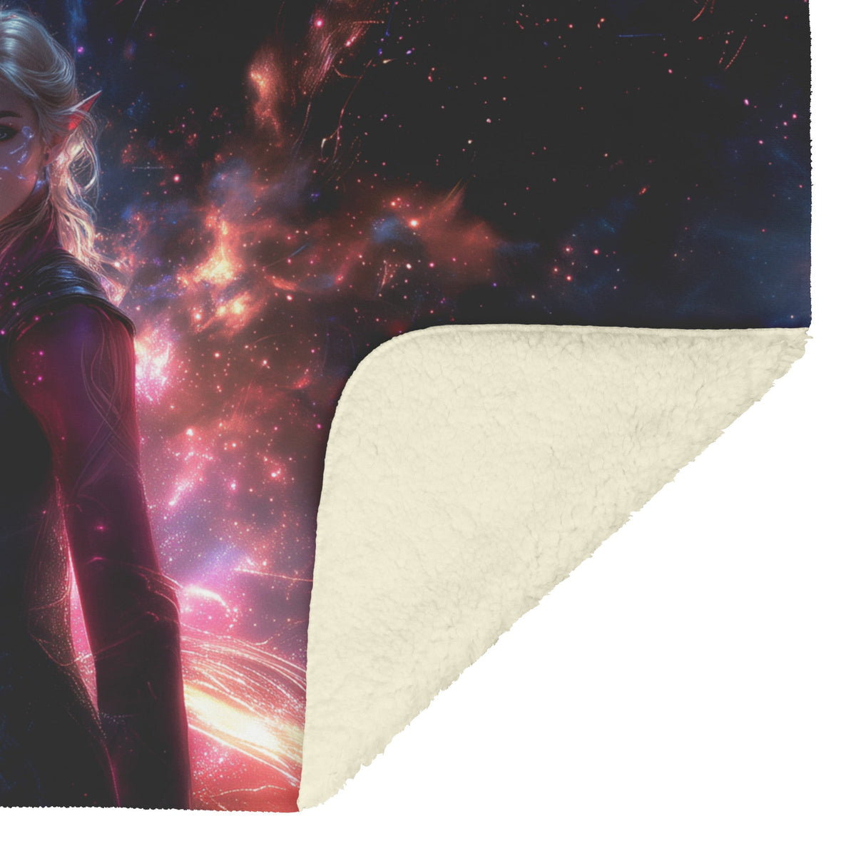 Blood Elf Mage Fleece Sherpa Blanket Arcane Shields Shimmering Stars Cosmic Textures Majestic Powerful WoW Design - Awakening Righteousness