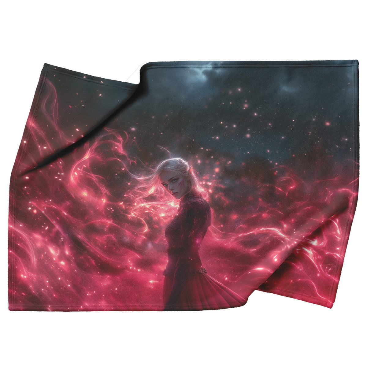 Blood Elf Mage Fleece Sherpa Blanket Arcane Shields Shimmering Stars Cosmic Textures Majestic Powerful WoW Design - Awakening Righteousness