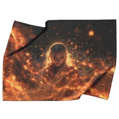 Blood Elf Mage Fleece Sherpa Blanket Arcane Shields Shimmering Stars Cosmic Textures Majestic Powerful WoW Design - Awakening Righteousness