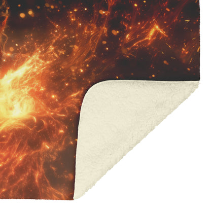 Blood Elf Mage Fleece Sherpa Blanket Fireball Casting Red Orange Trails Golden Textures Stars Bold Vibrant WoW Design - Awakening Righteousness