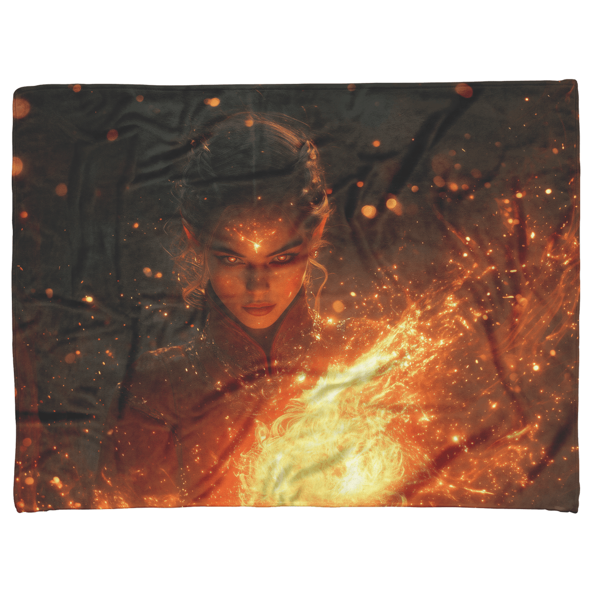 Blood Elf Mage Fleece Sherpa Blanket Fireball Red Orange Trails Golden Textures Cascading Stars Bold Vibrant WoW Design - Awakening Righteousness