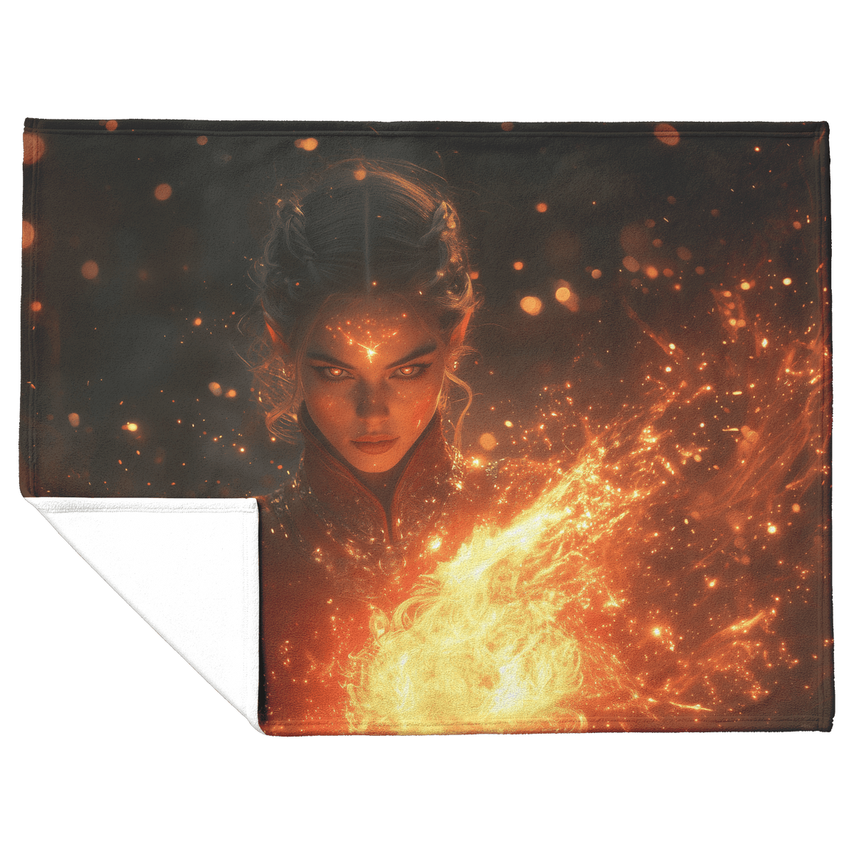 Blood Elf Mage Fleece Sherpa Blanket Fireball Red Orange Trails Golden Textures Cascading Stars Bold Vibrant WoW Design - Awakening Righteousness