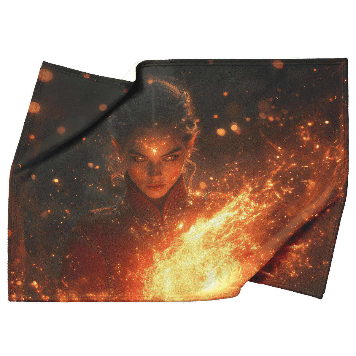 Blood Elf Mage Fleece Sherpa Blanket Fireball Red Orange Trails Golden Textures Cascading Stars Bold Vibrant WoW Design - Awakening Righteousness