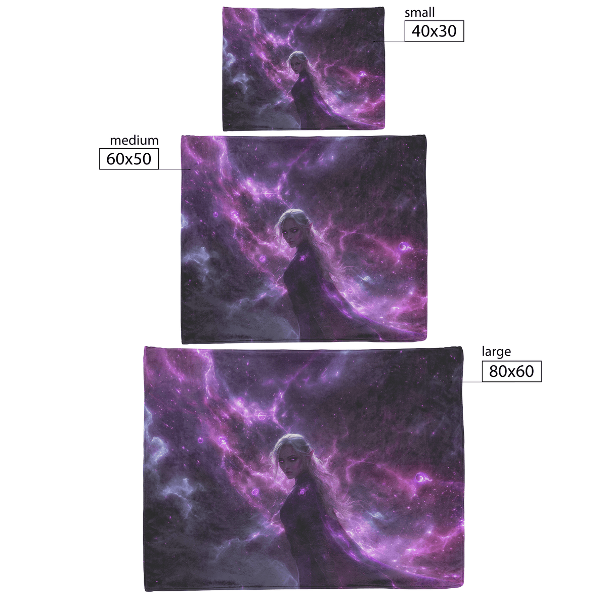 Blood Elf Mage Fleece Sherpa Blanket Glowing Purple Robes Cosmic Textures Arcane Symbols Elegant Serene WoW Design - Awakening Righteousness