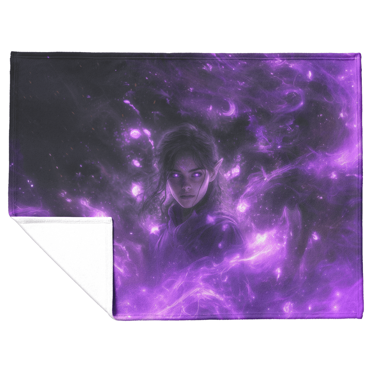Blood Elf Mage Fleece Sherpa Blanket Glowing Purple Robes Cosmic Textures Arcane Symbols Elegant Serene WoW Design - Awakening Righteousness