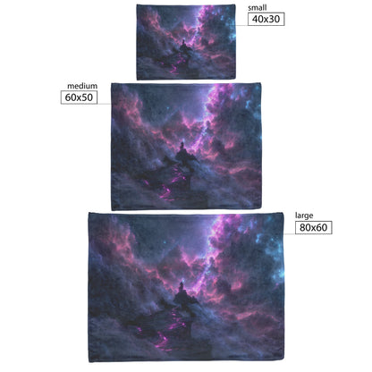 Blood Elf Mage Fleece Sherpa Blanket Mountain Top Glowing Staff Light Trails Cosmic Mist Bold Inspiring WoW Design - Awakening Righteousness