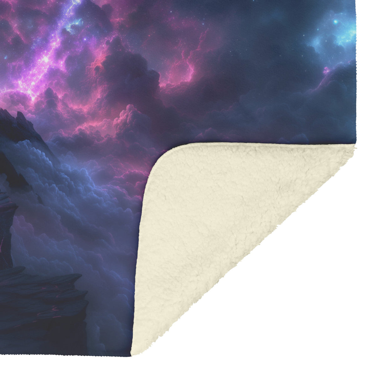 Blood Elf Mage Fleece Sherpa Blanket Mountain Top Glowing Staff Light Trails Cosmic Mist Bold Inspiring WoW Design - Awakening Righteousness