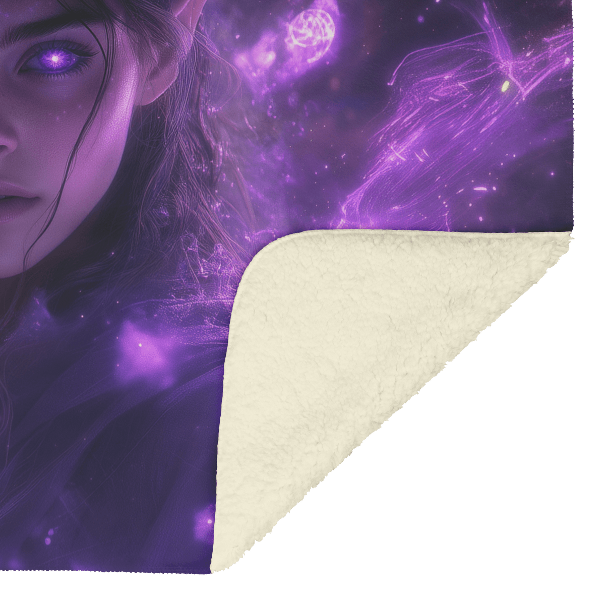 Blood Elf Mage Fleece Sherpa Blanket Purple Robes Cosmic Textures Arcane Symbols Elegant Serene WoW Design - Awakening Righteousness