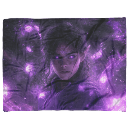 Blood Elf Mage Fleece Sherpa Blanket Purple Robes Cosmic Textures Arcane Symbols Elegant Serene WoW Design - Awakening Righteousness