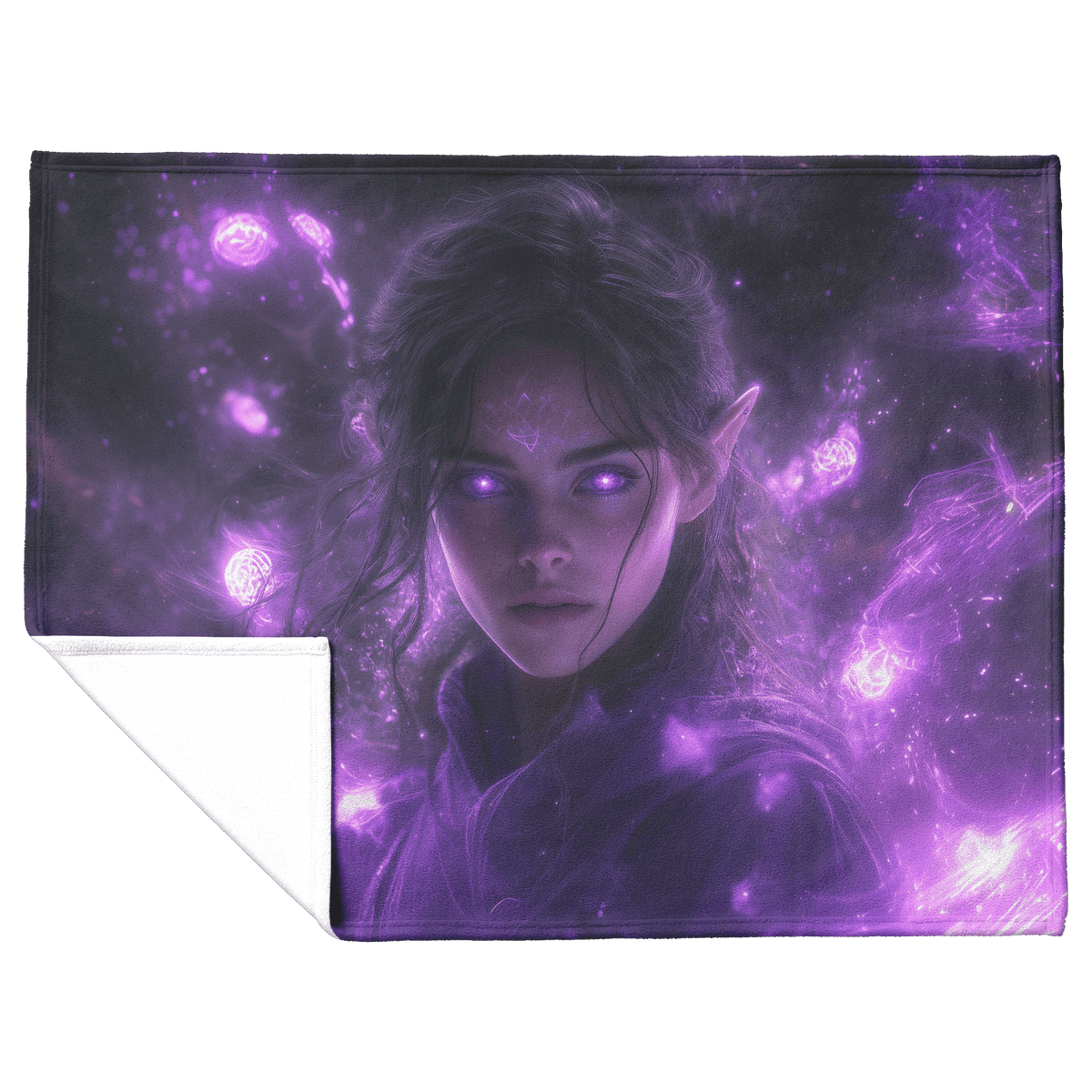 Blood Elf Mage Fleece Sherpa Blanket Purple Robes Cosmic Textures Arcane Symbols Elegant Serene WoW Design - Awakening Righteousness