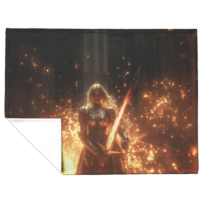 Blood Elf Paladin Fleece Sherpa Blanket Fiery Sword Silver Red Armor Golden Mist Heroic WoW Design - Awakening Righteousness