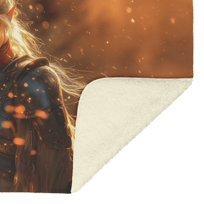 Blood Elf Paladin Fleece Sherpa Blanket Silver Red Armor Golden Glow Shield Light Trails Serene Majestic WoW Design - Awakening Righteousness