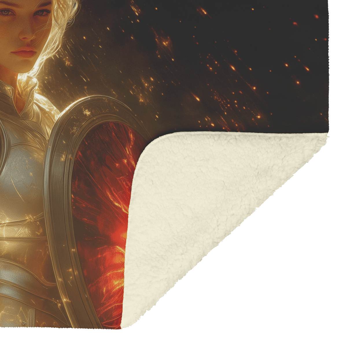 Blood Elf Paladin Fleece Sherpa Blanket Silver Red Armor Golden Glow Shield Light Trails Serene Majestic WoW Design - Awakening Righteousness