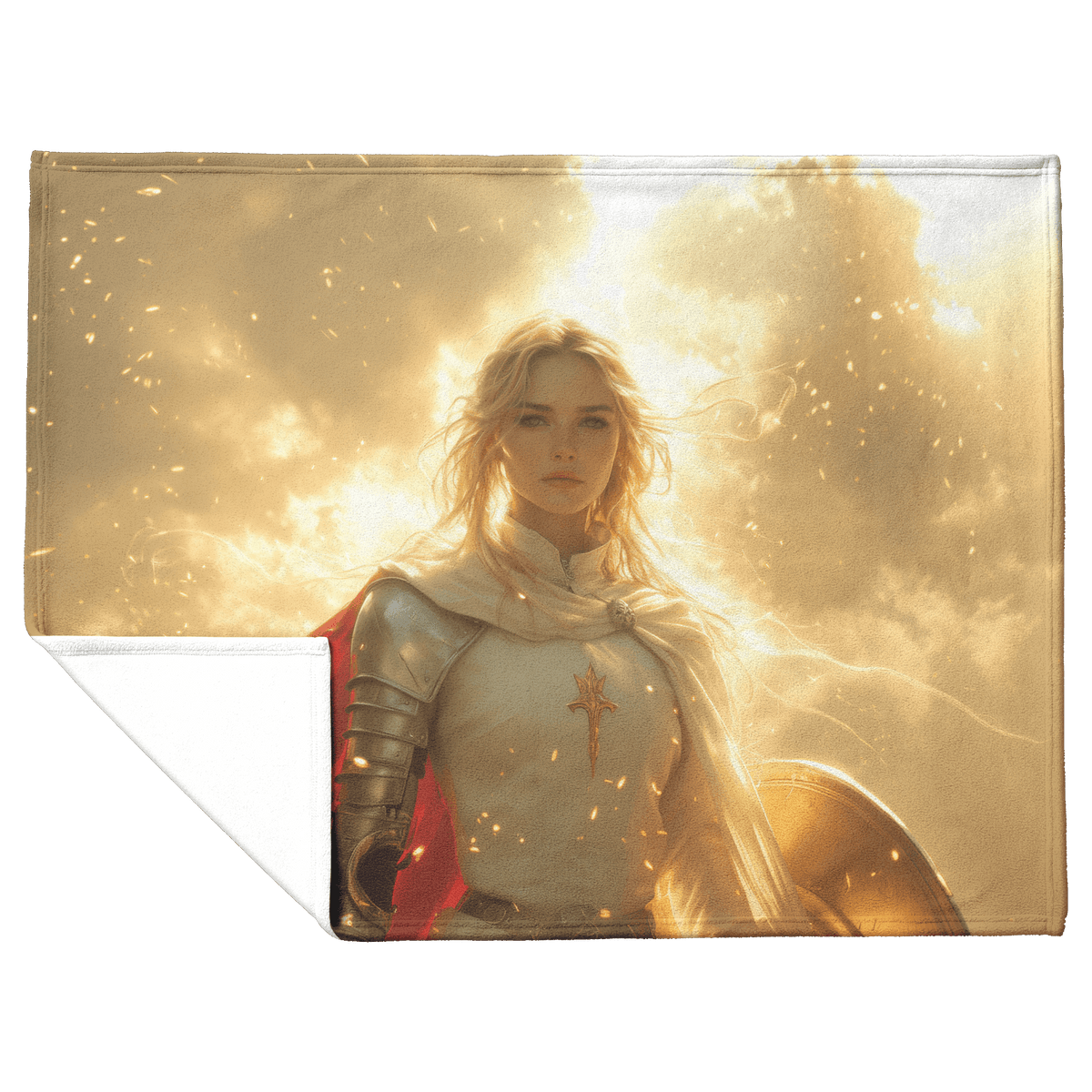Blood Elf Paladin Fleece Sherpa Blanket Silver Red Armor Golden Glow Shield Light Trails Serene Majestic WoW Design - Awakening Righteousness