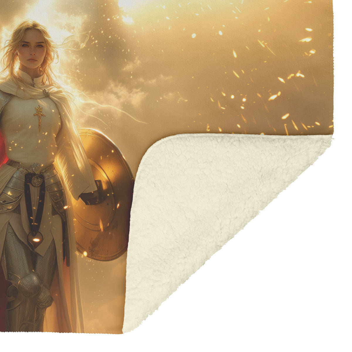 Blood Elf Paladin Fleece Sherpa Blanket Silver Red Armor Golden Shield Shimmering Textures Light Trails Majestic WoW Design - Awakening Righteousness