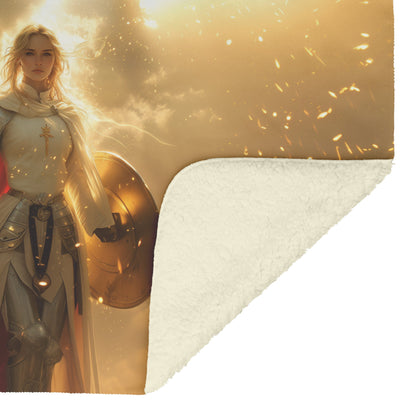 Blood Elf Paladin Fleece Sherpa Blanket Silver Red Armor Golden Shield Shimmering Textures Light Trails Majestic WoW Design - Awakening Righteousness