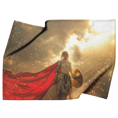 Blood Elf Paladin Fleece Sherpa Blanket Silver Red Armor Golden Shield Shimmering Textures Light Trails Majestic WoW Design - Awakening Righteousness