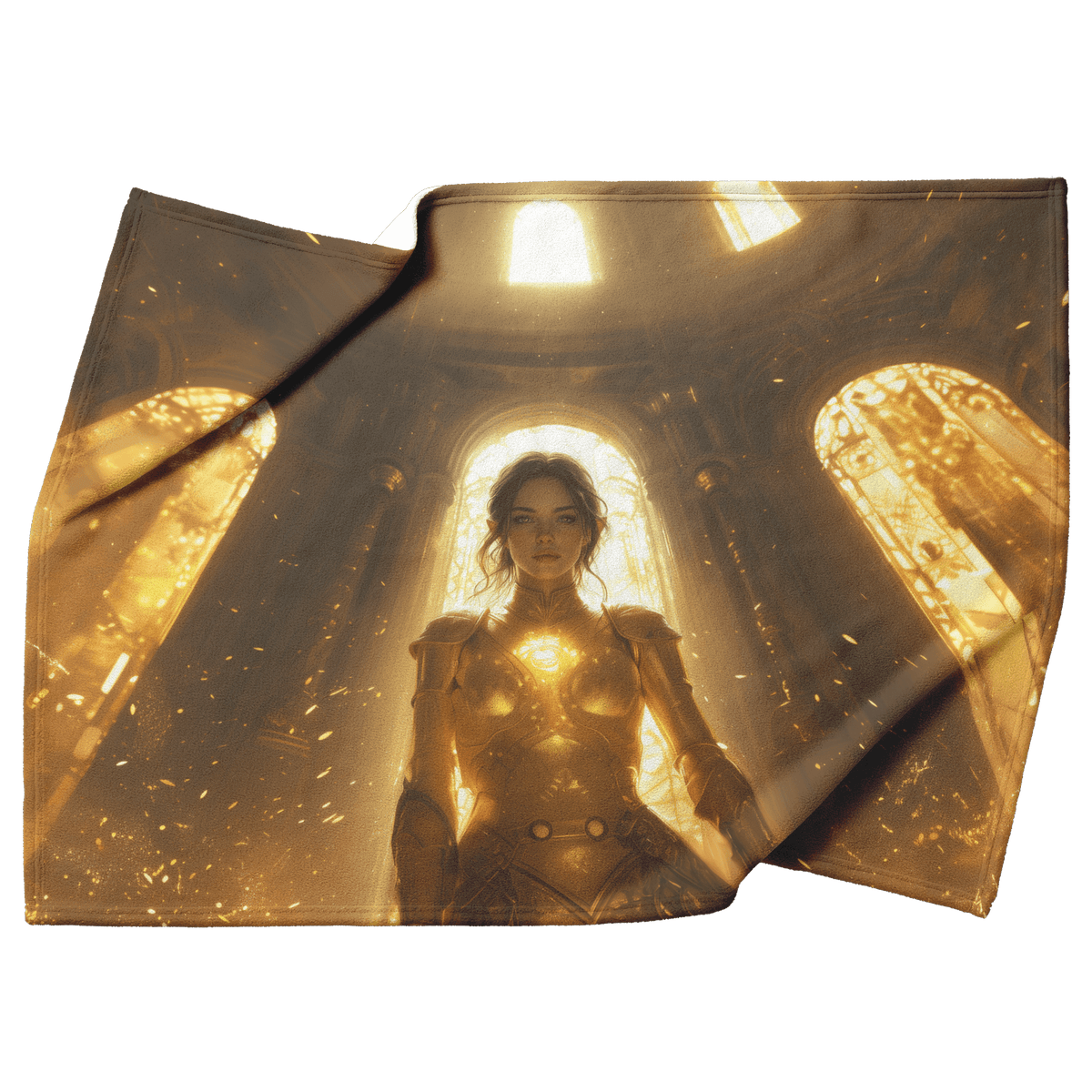 Blood Elf Paladin Fleece Sherpa Blanket Sunlit Temple Golden Armor Light Rays Radiant Accents Peaceful Powerful WoW Design - Awakening Righteousness