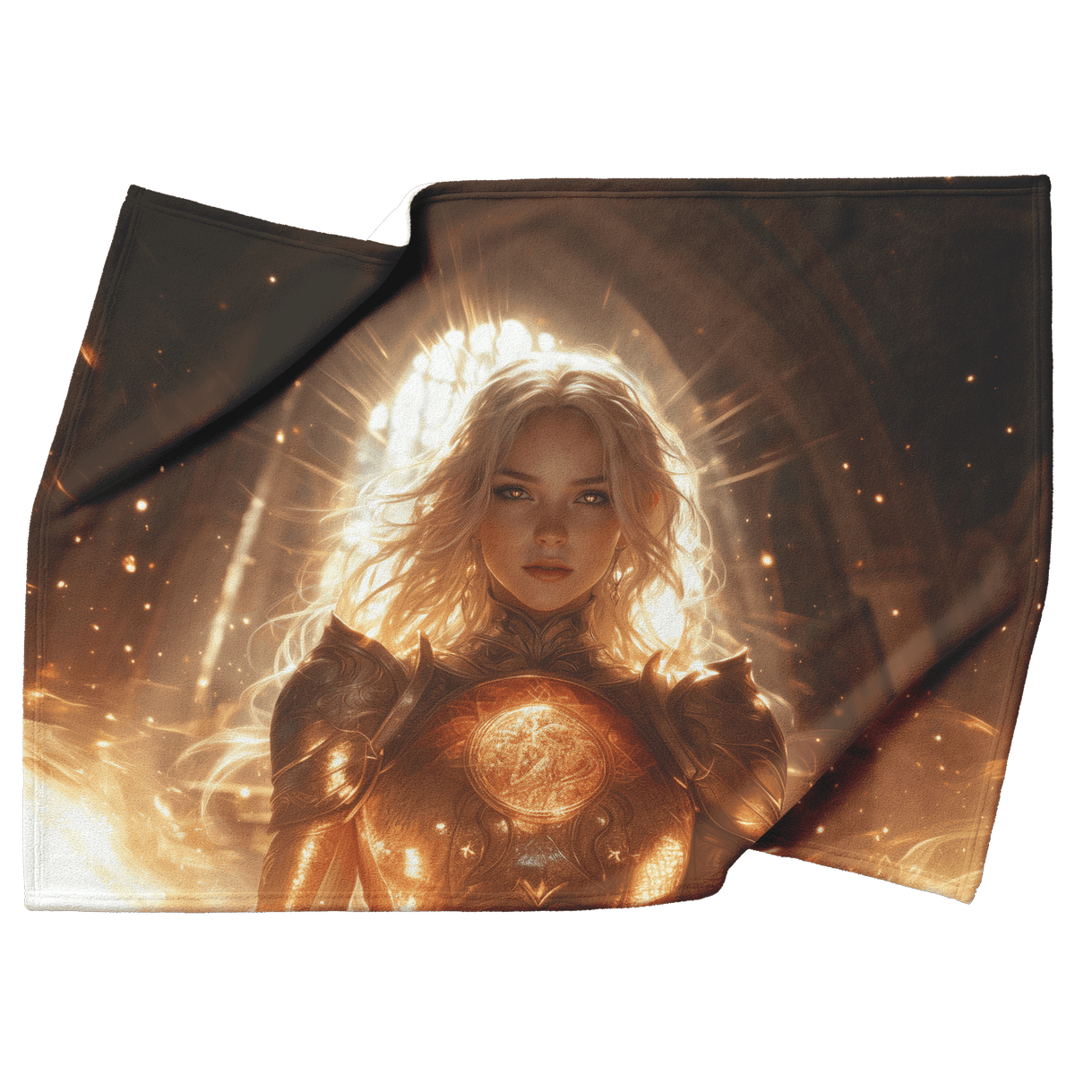 Blood Elf Paladin Fleece Sherpa Blanket Sunlit Temple Golden Patterns Light Rays Radiant Accents Peaceful Powerful Design - Awakening Righteousness