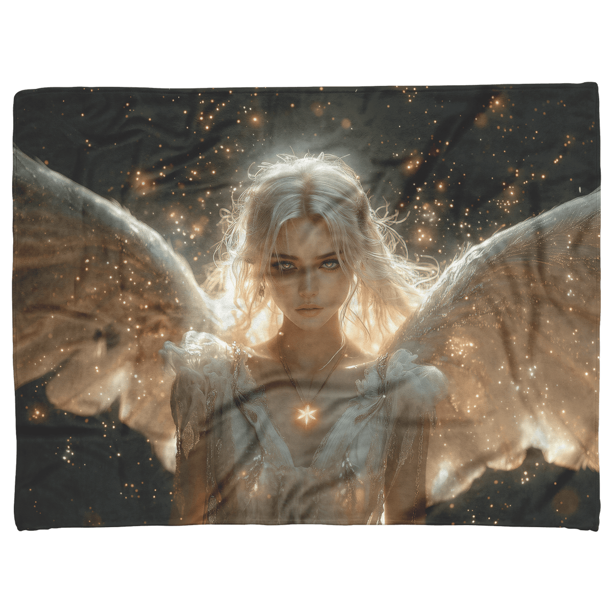 Blood Elf Priest Fleece Sherpa Blanket Holy Light Silver Gold Accents Shimmering Stars Cascading Textures Bold Elegant WoW Design - Awakening Righteousness