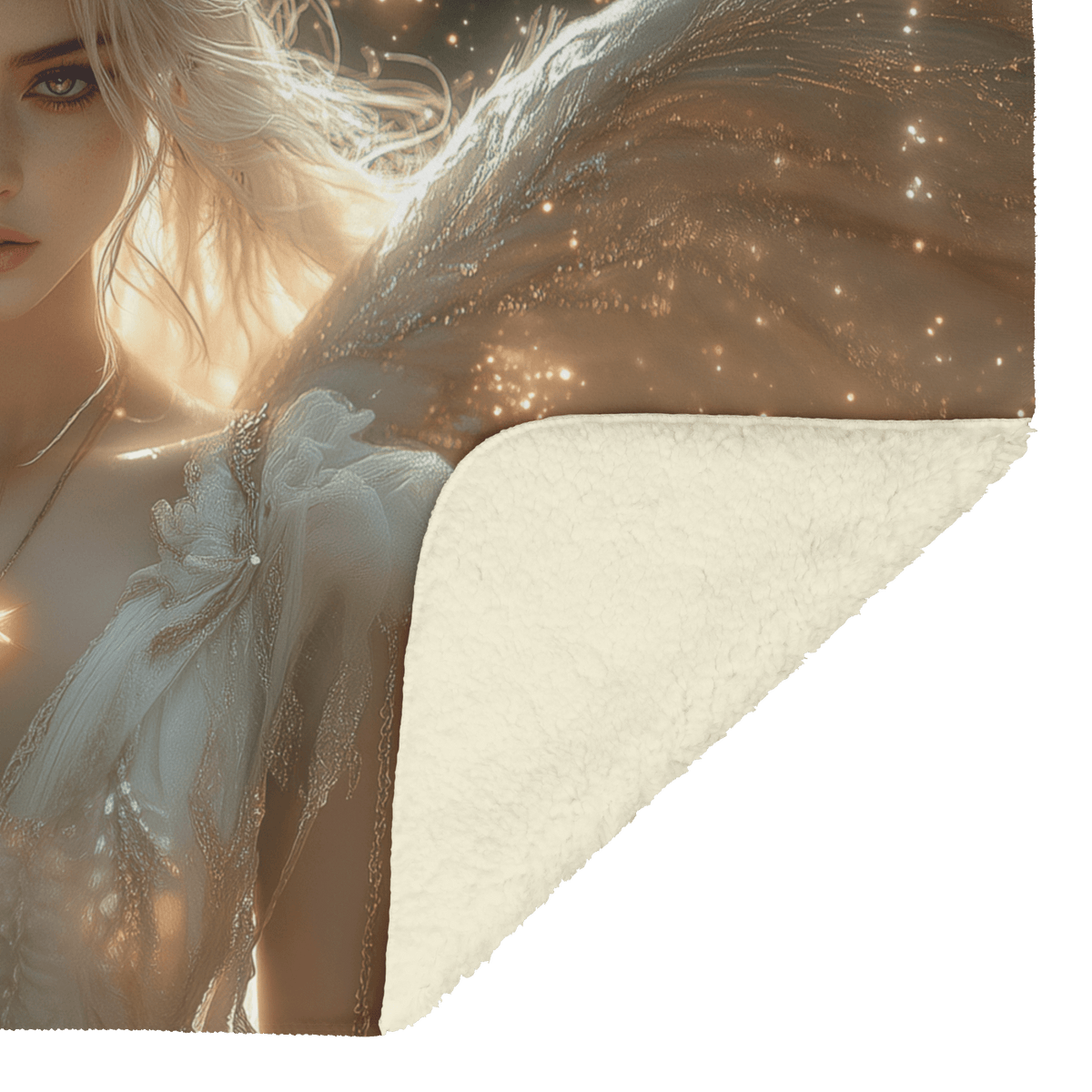 Blood Elf Priest Fleece Sherpa Blanket Holy Light Silver Gold Accents Shimmering Stars Cascading Textures Bold Elegant WoW Design - Awakening Righteousness