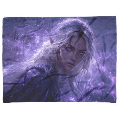 Blood Elf Priest Fleece Sherpa Blanket Silver Lavender Robes Cosmic Mist Radiant Accents Bold Serene WoW Design - Awakening Righteousness