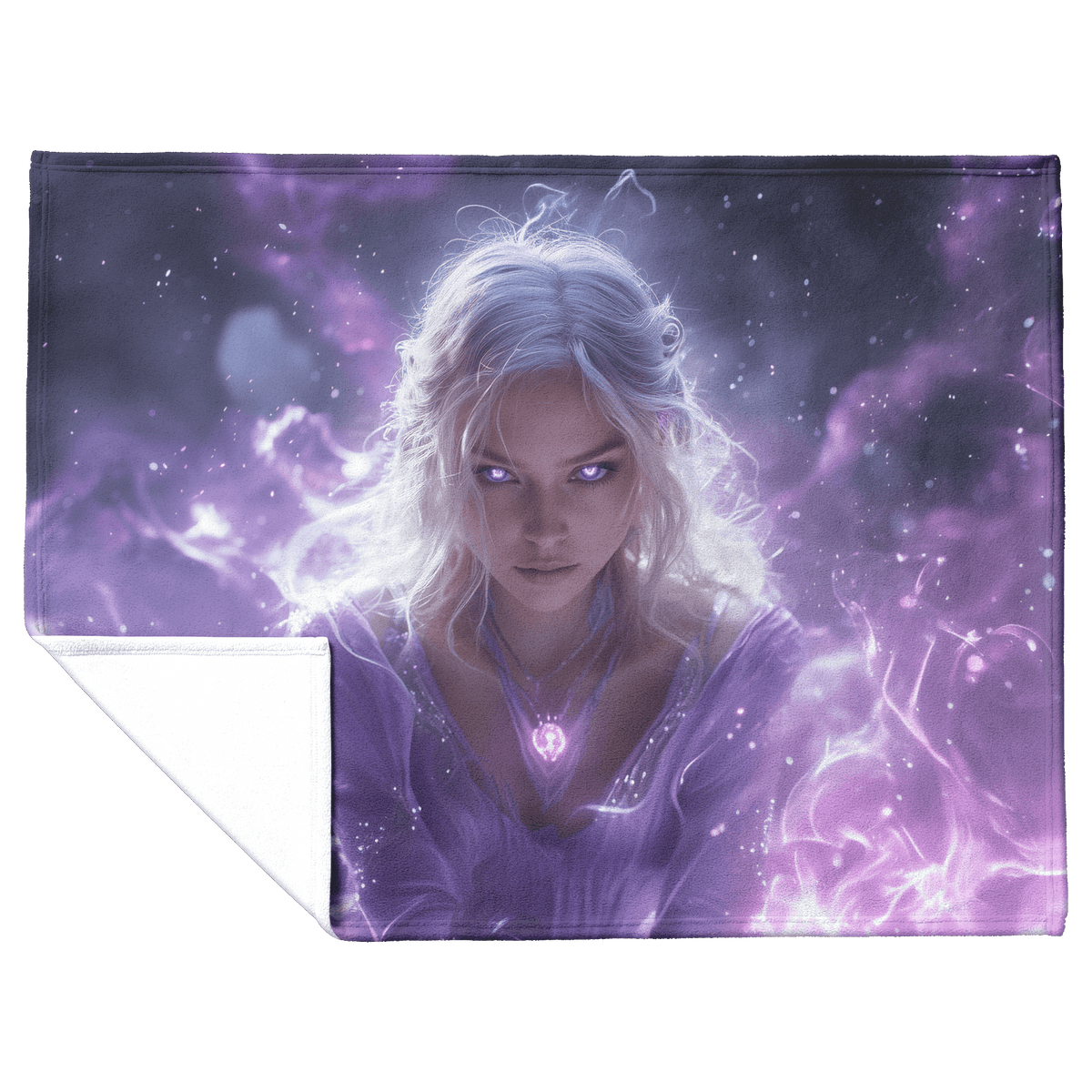 Blood Elf Priest Fleece Sherpa Blanket Silver Lavender Robes Cosmic Mist Radiant Accents Bold Serene WoW Design - Awakening Righteousness