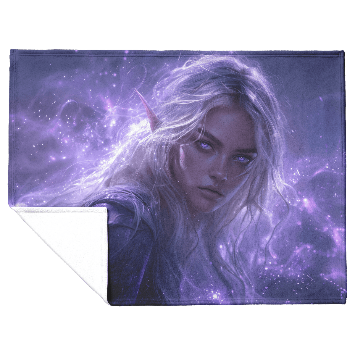 Blood Elf Priest Fleece Sherpa Blanket Silver Lavender Robes Cosmic Mist Radiant Accents Bold Serene WoW Design - Awakening Righteousness