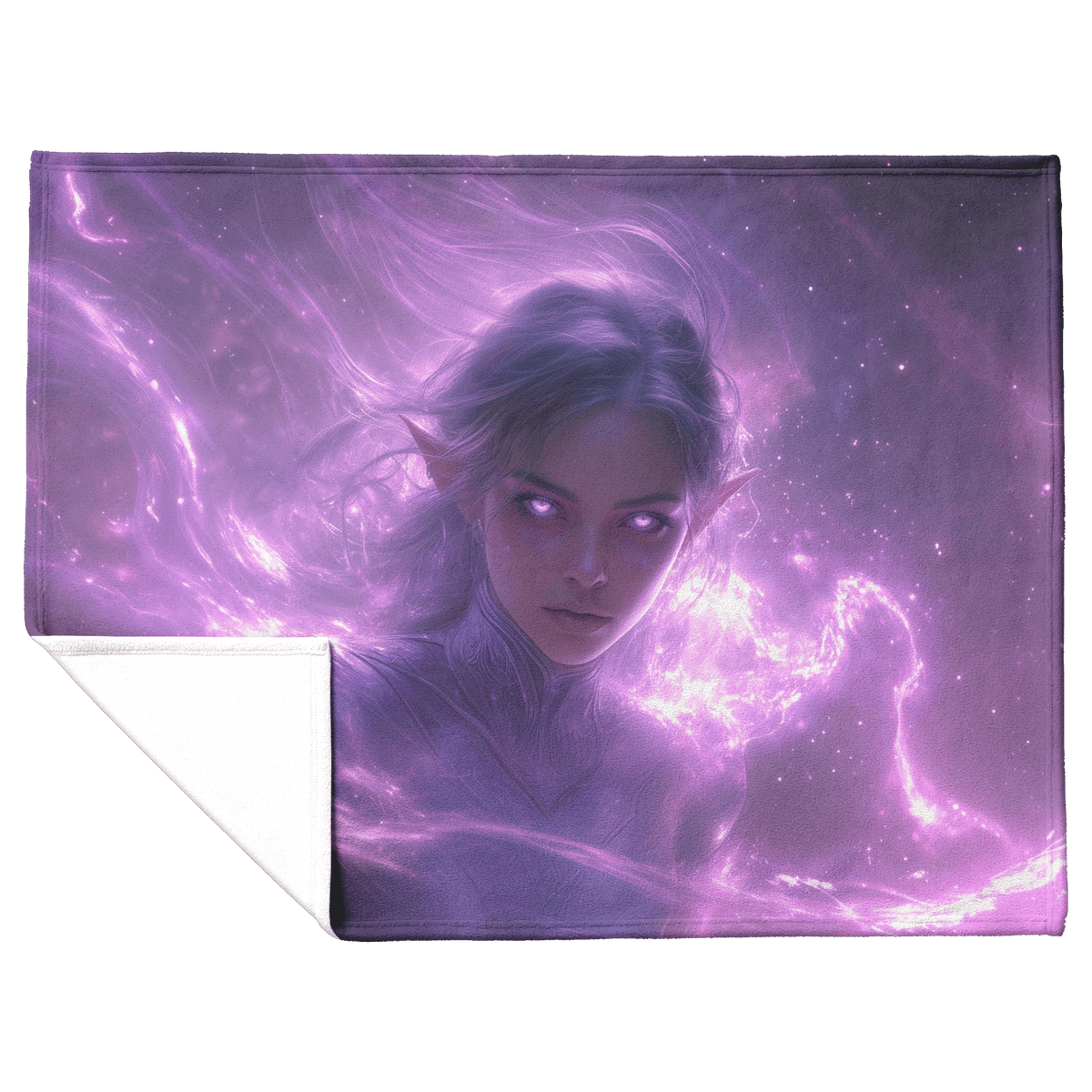Blood Elf Priest Fleece Sherpa Blanket Silver Lavender Robes Cosmic Mist Radiant Accents Bold Serene WoW Design - Awakening Righteousness