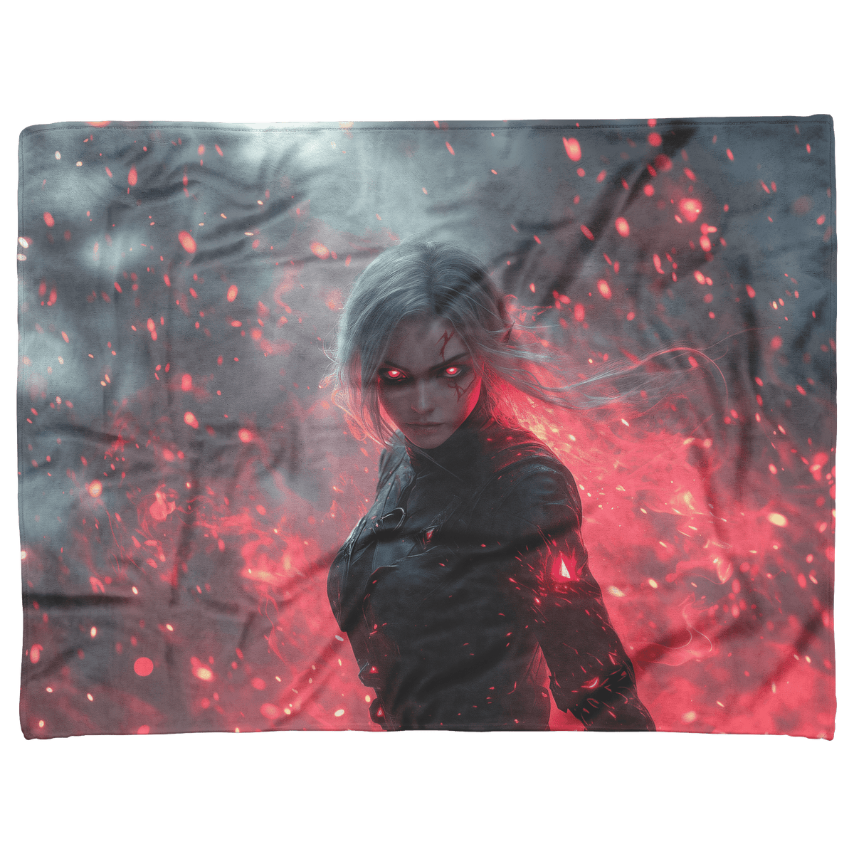 Blood Elf Rogue Fleece Sherpa Blanket Black Leather Red Daggers Mist Light Trails Bold Stealthy WoW Design - Awakening Righteousness
