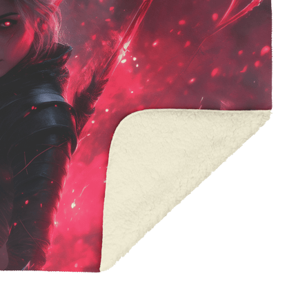 Blood Elf Rogue Fleece Sherpa Blanket Black Leather Red Daggers Mist Light Trails Bold Stealthy WoW Design - Awakening Righteousness