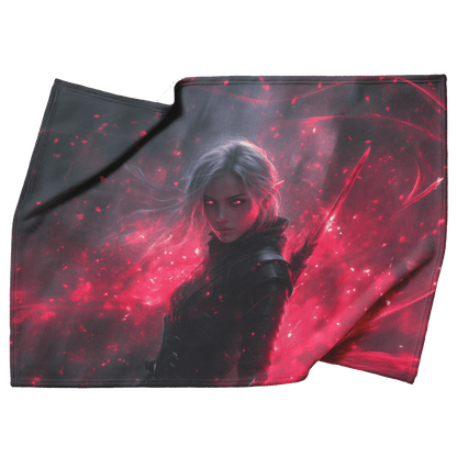 Blood Elf Rogue Fleece Sherpa Blanket Black Leather Red Daggers Mist Light Trails Bold Stealthy WoW Design - Awakening Righteousness