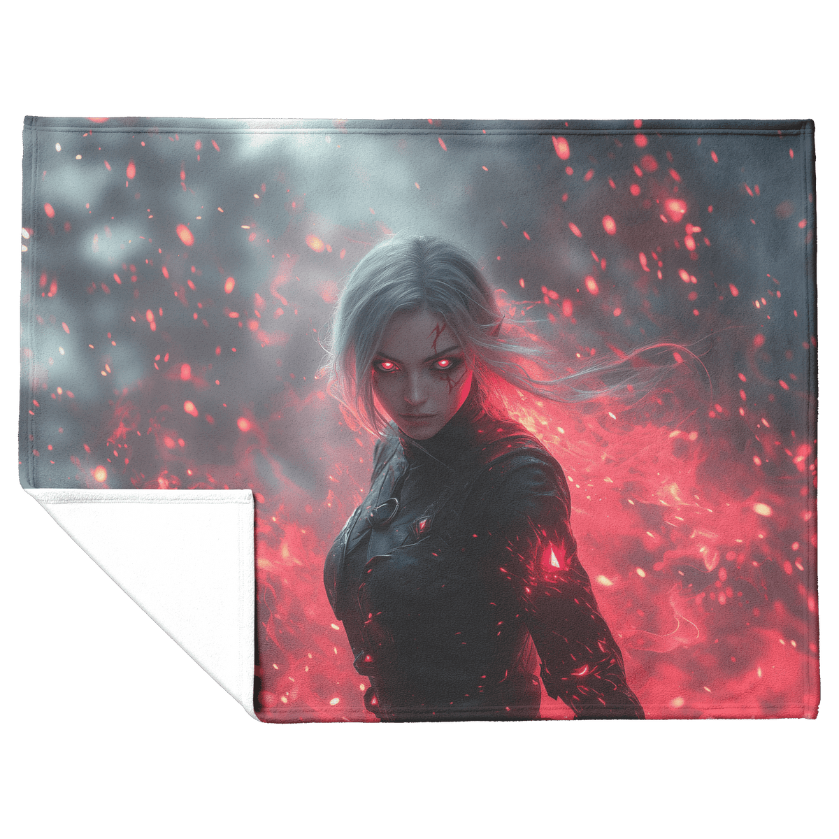 Blood Elf Rogue Fleece Sherpa Blanket Black Leather Red Daggers Mist Light Trails Bold Stealthy WoW Design - Awakening Righteousness