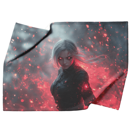 Blood Elf Rogue Fleece Sherpa Blanket Black Leather Red Daggers Mist Light Trails Bold Stealthy WoW Design - Awakening Righteousness