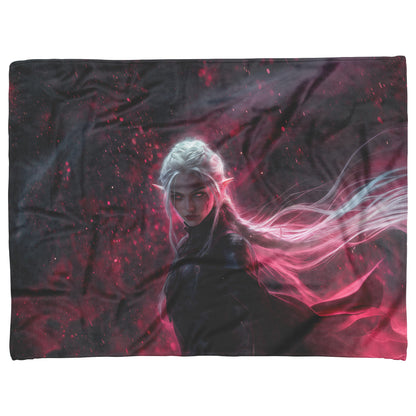 Blood Elf Rogue Fleece Sherpa Blanket Crimson Armor Cosmic Accents Shimmering Textures Elegant Deadly WoW Design - Awakening Righteousness