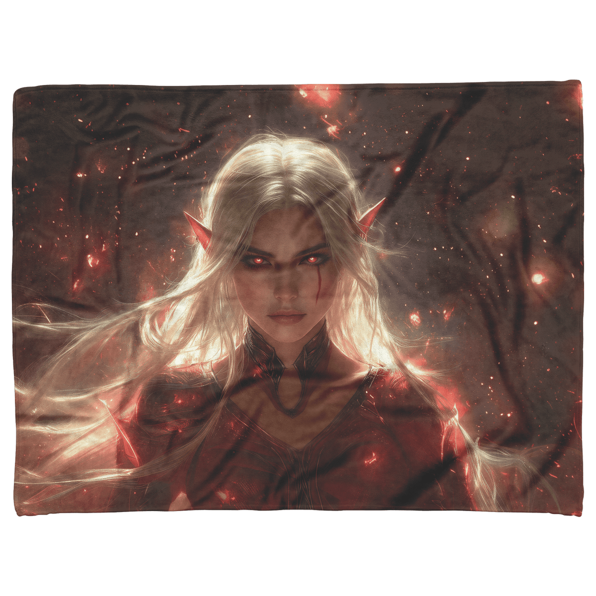 Blood Elf Rogue Fleece Sherpa Blanket Crimson Armor Cosmic Accents Shimmering Textures Elegant Deadly WoW Design - Awakening Righteousness