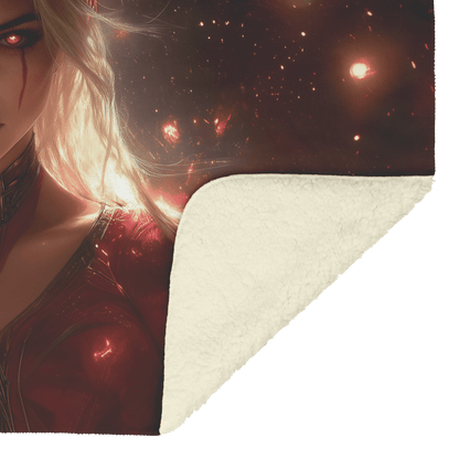 Blood Elf Rogue Fleece Sherpa Blanket Crimson Armor Cosmic Accents Shimmering Textures Elegant Deadly WoW Design - Awakening Righteousness