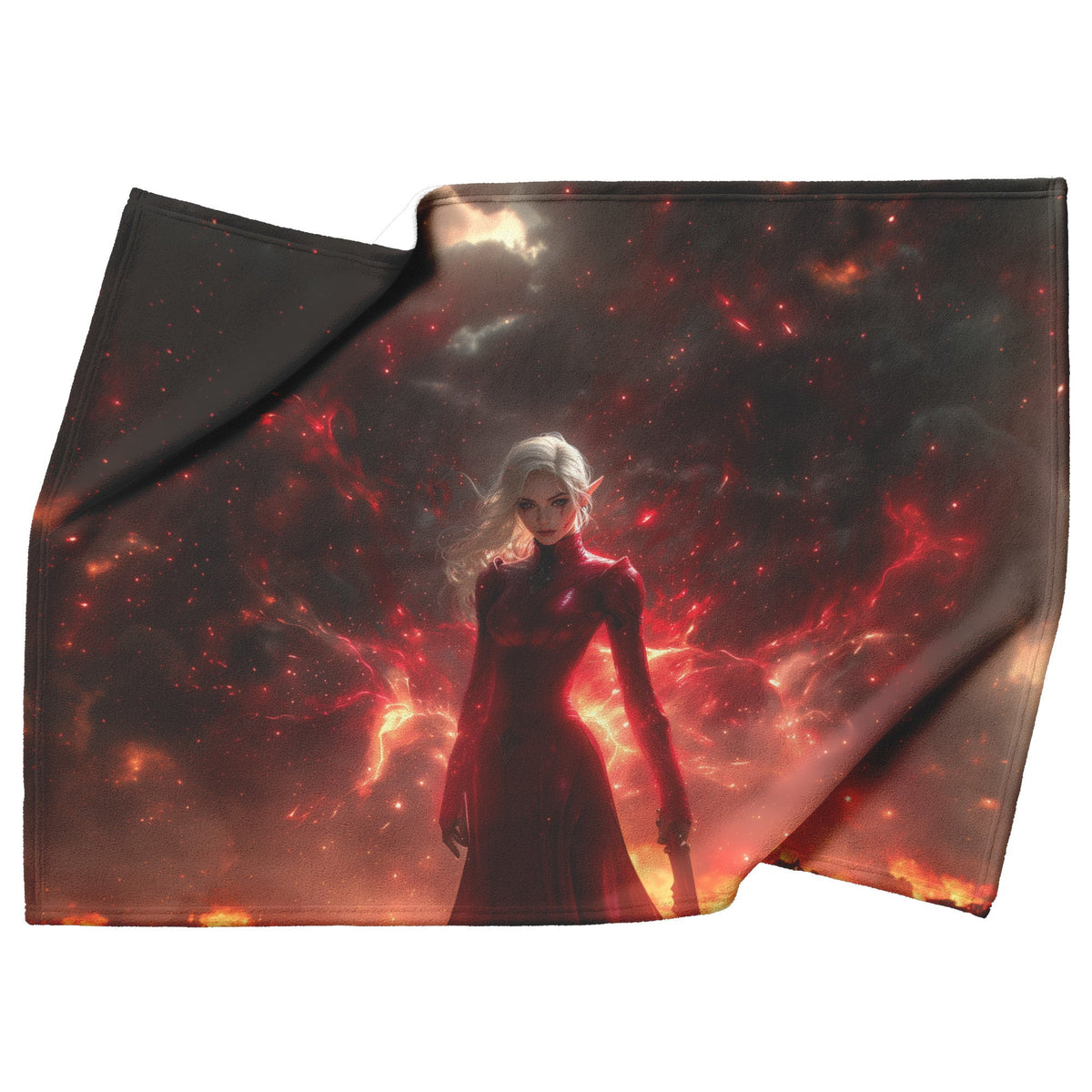 Blood Elf Rogue Fleece Sherpa Blanket Crimson Blades Shimmering Stars Radiant Reflections Bold Powerful WoW Design - Awakening Righteousness