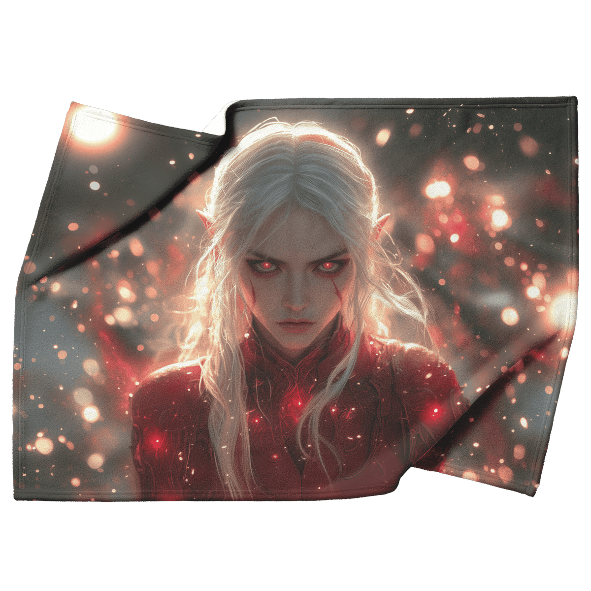 Blood Elf Rogue Fleece Sherpa Blanket Crimson Blades Shimmering Stars Radiant Reflections Bold Powerful WoW Design - Awakening Righteousness