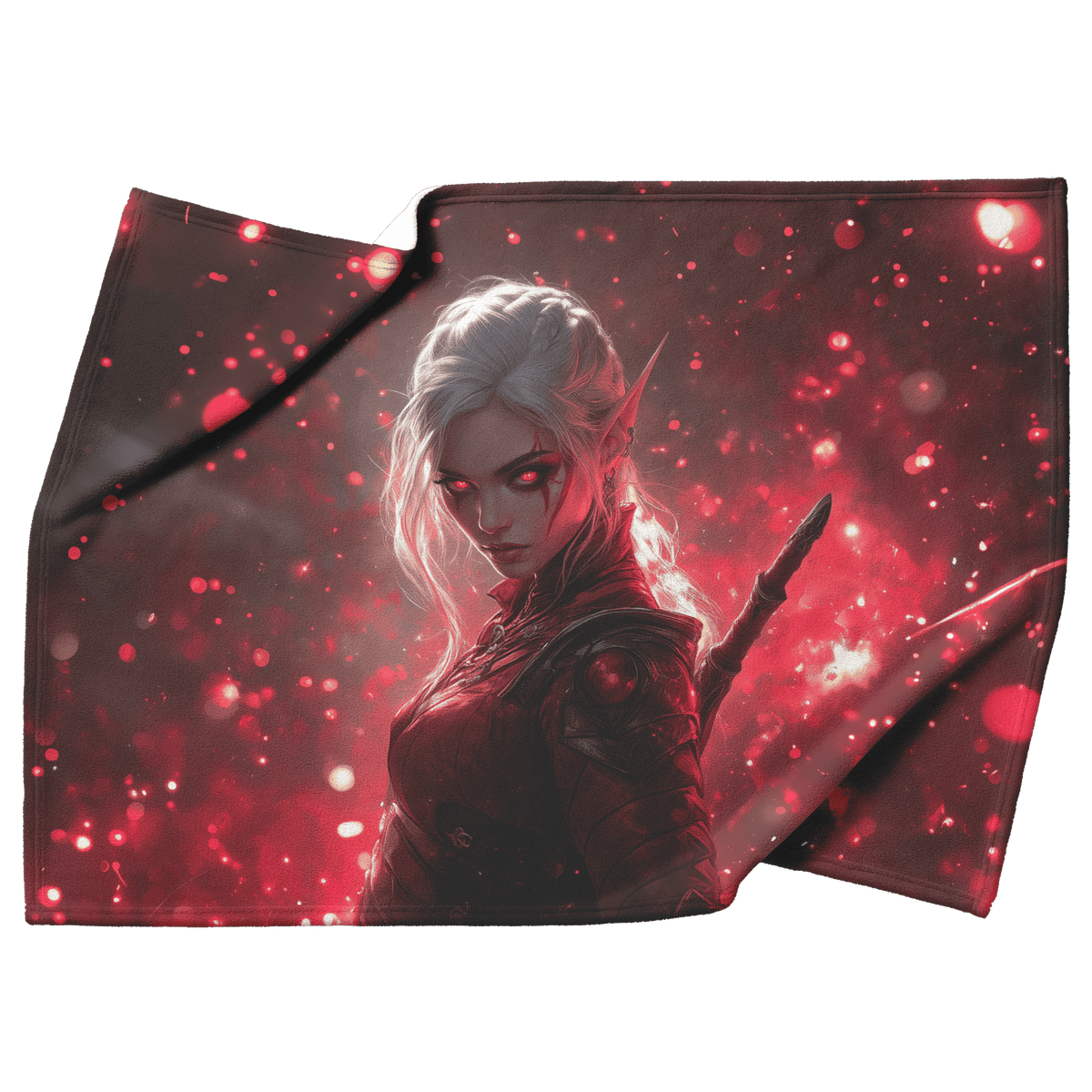 Blood Elf Rogue Fleece Sherpa Blanket Crimson Blades Shimmering Stars Radiant Reflections Bold Powerful WoW Design - Awakening Righteousness