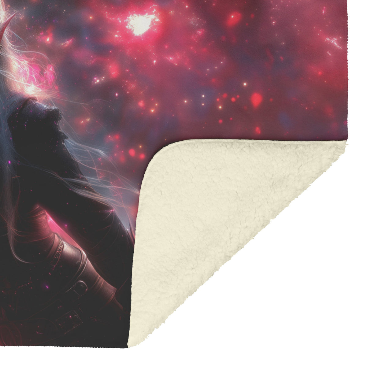 Blood Elf Rogue Fleece Sherpa Blanket Dual Daggers Cosmic Textures Shimmering Stars Bold Inspiring WoW Design - Awakening Righteousness