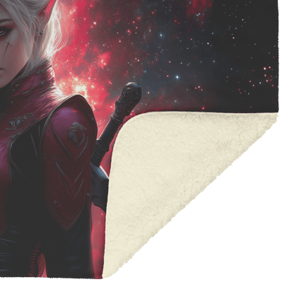 Blood Elf Rogue Fleece Sherpa Blanket Dual Daggers Shimmering Stars Cosmic Textures Bold Inspiring WoW Design - Awakening Righteousness