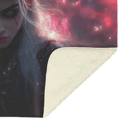 Blood Elf Rogue Fleece Sherpa Blanket Dual Daggers Shimmering Stars Cosmic Textures Bold Inspiring WoW Design - Awakening Righteousness