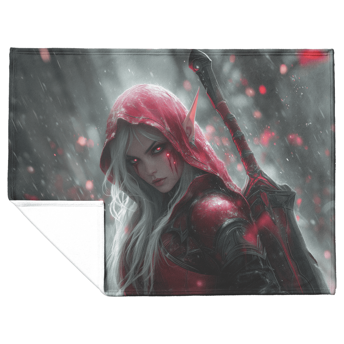 Blood Elf Rogue Fleece Sherpa Blanket Glowing Silver Daggers Shimmering Mist Cosmic Reflections Stealthy Bold WoW Design - Awakening Righteousness